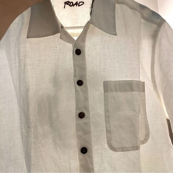 ROAD mens Cotton linen blend Short Sleeve button up Shirt coastal beachy -M - Picture 5 of 9